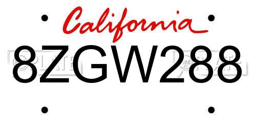 8ZGW288 California License Plate