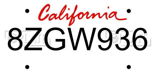 8ZGW936 California License Plate