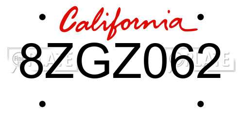 8ZGZ062 California License Plate