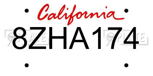 8ZHA174 California License Plate