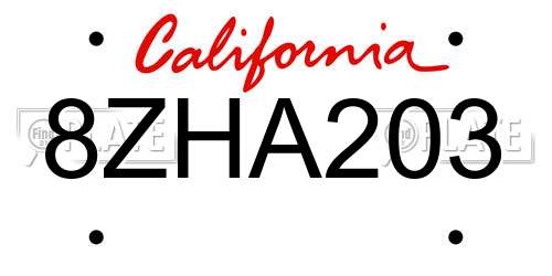 8ZHA203 California License Plate