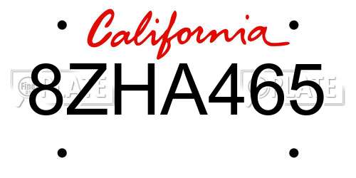 8ZHA465 California License Plate