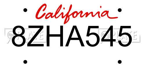 8ZHA545 California License Plate
