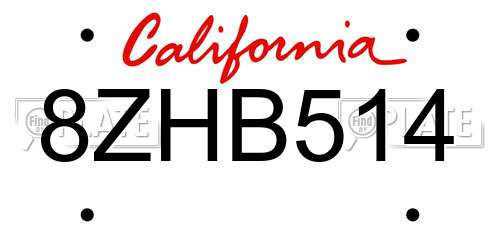 8ZHB514 California License Plate