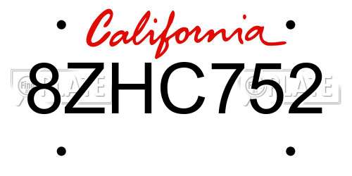 8ZHC752 California License Plate
