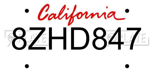 8ZHD847 California License Plate