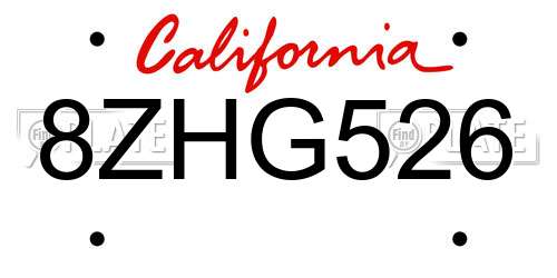8ZHG526 California License Plate