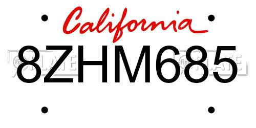 8ZHM685 California License Plate