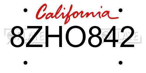 8ZHO842 California License Plate