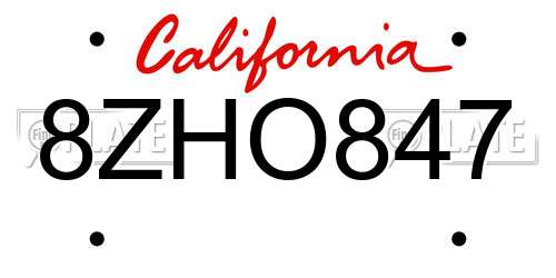 8ZHO847 California License Plate