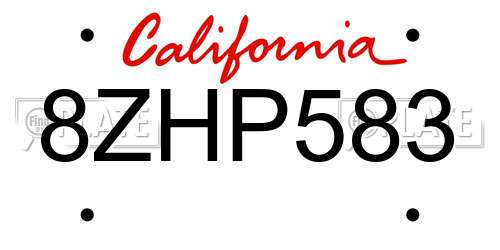8ZHP583 California License Plate