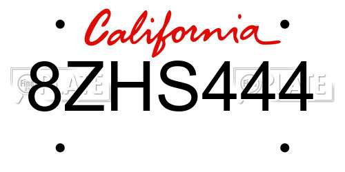 8ZHS444 California License Plate