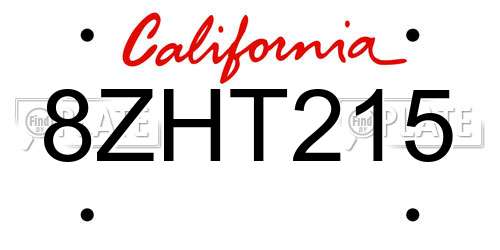 8ZHT215 California License Plate