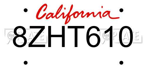 8ZHT610 California License Plate