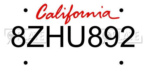 8ZHU892 California License Plate