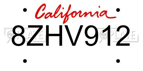 8ZHV912 California License Plate