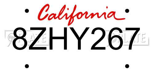 8ZHY267 California License Plate