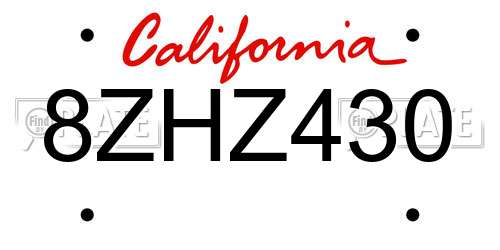 8ZHZ430 California License Plate