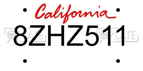 8ZHZ511 California License Plate