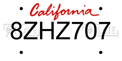 8ZHZ707 California License Plate