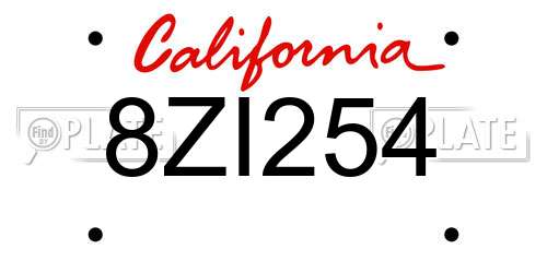 8ZI254 California License Plate
