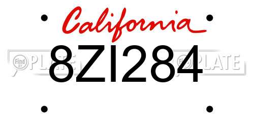 8ZI284 California License Plate