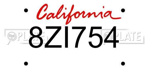 8ZI754 California License Plate