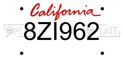 8ZI962 California License Plate