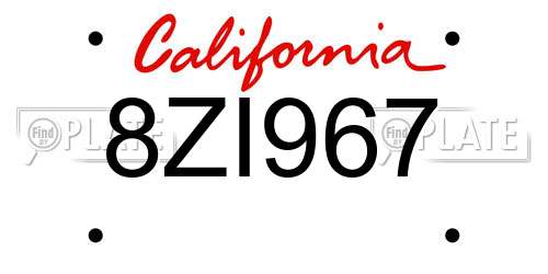 8ZI967 California License Plate