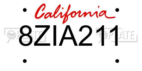 8ZIA211 California License Plate