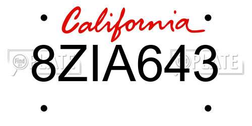 8ZIA643 California License Plate