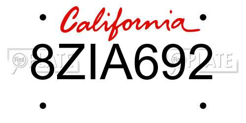 8ZIA692 California License Plate