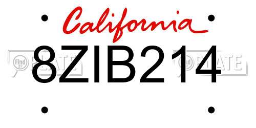8ZIB214 California License Plate