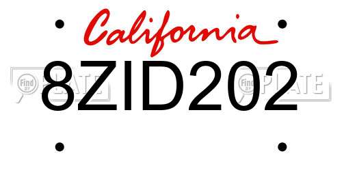 8ZID202 California License Plate