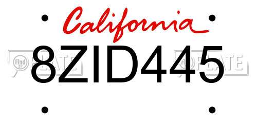 8ZID445 California License Plate