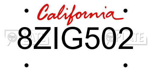 8ZIG502 California License Plate
