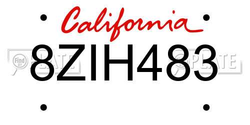8ZIH483 California License Plate