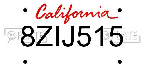 8ZIJ515 California License Plate
