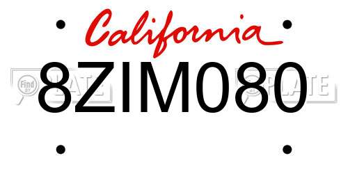 8ZIM080 California License Plate