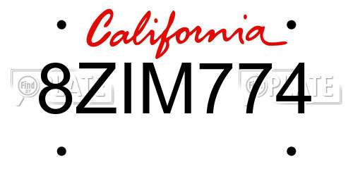 8ZIM774 California License Plate