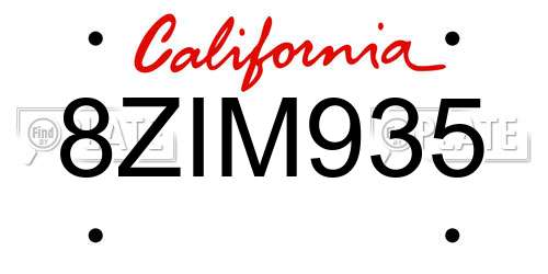 8ZIM935 California License Plate