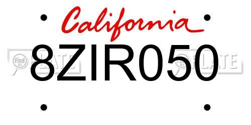 8ZIR050 California License Plate