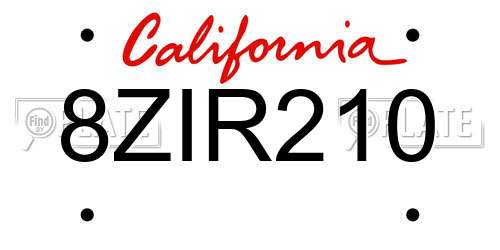 8ZIR210 California License Plate