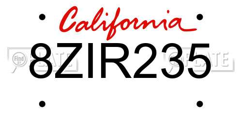 8ZIR235 California License Plate
