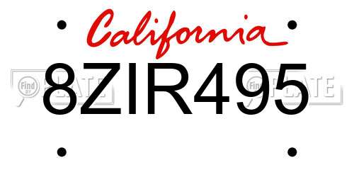 8ZIR495 California License Plate