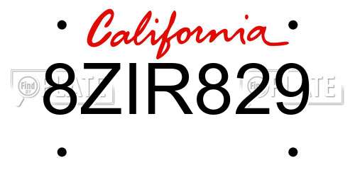 8ZIR829 California License Plate