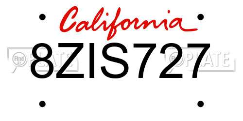 8ZIS727 California License Plate