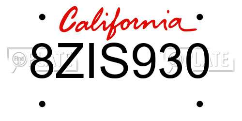 8ZIS930 California License Plate