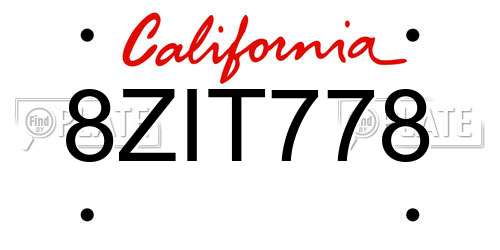 8ZIT778 California License Plate