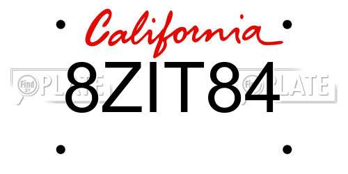 8ZIT84 California License Plate